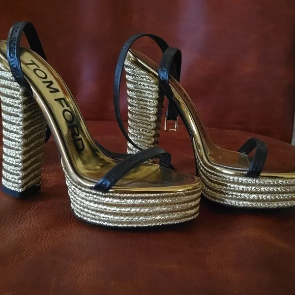 Tom Ford Metallic Rope Ankle-Strap Platform heels - Picture 3 of 5